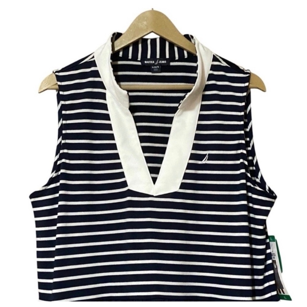 NAUTICA Tiered Mini Dress Womens Large Navy White Striped Sleeveless Pockets NWT - Picture 4 of 16